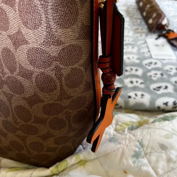 Coach Signature Canvas and Bright Mandarin City Bucket Bag - Picture 4 of 16